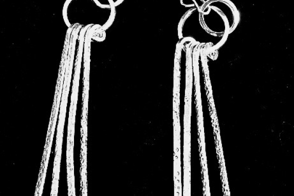 Sterling Silver Textured Long Strands Earrings
