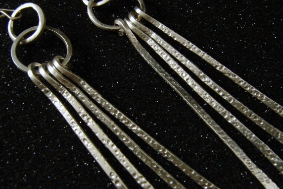 Sterling Silver Textured Long Strands Earrings