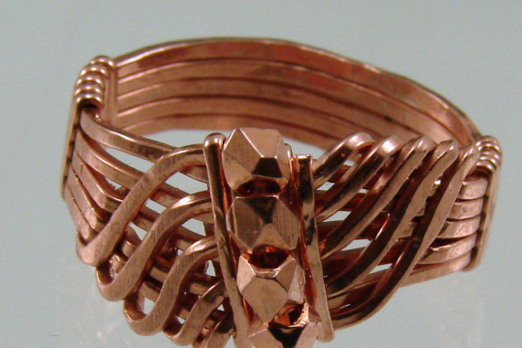 Handcrafted Copper Wire-wrapped Wave Ring with Copper Beads - Any Size