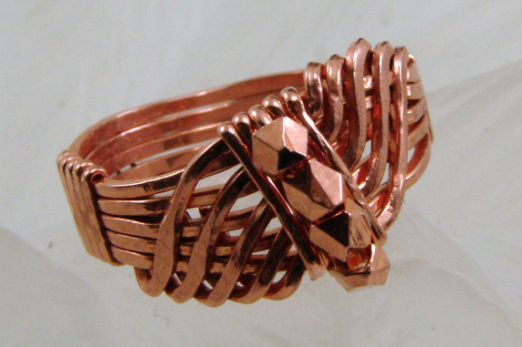 Handcrafted Copper Wire-wrapped Wave Ring with Copper Beads - Any Size