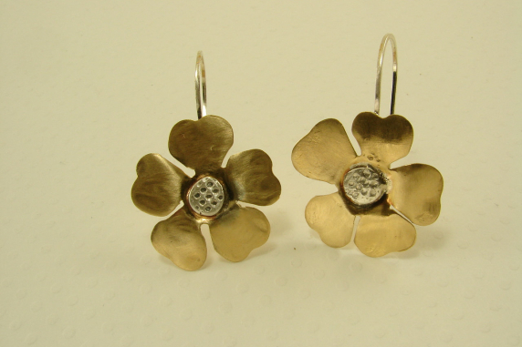 Red Brass and Sterling Silver Flower Earrings