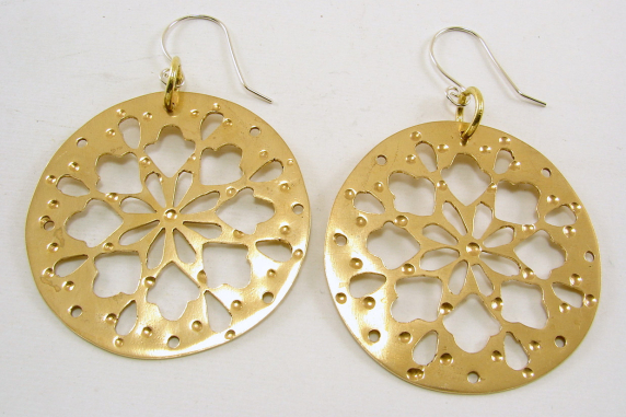 Copper or Red Brass and Sterling Silver Fretwork Earrings