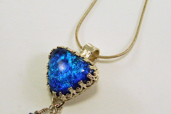 Dichroic Glass set in Sterling Silver and Fine Silver Pendant Necklace