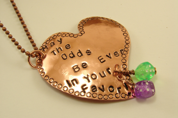 Copper May The Odds Be Ever In Your Favor Heart Pendant with Dice and Chain