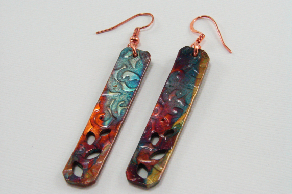 Copper Bar Flame Painted Earrings
