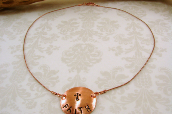 Copper Domed Disk ""Faith" Pendant Necklace