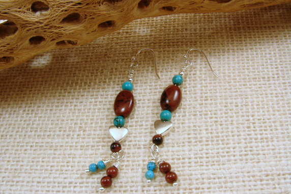 Turquoise and Mahogany Obsidian Earrings