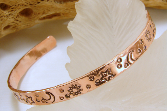Copper Bracelet with Sun Moon and Stars