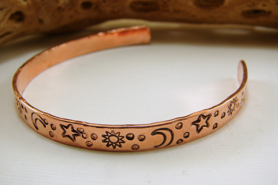 Copper Bracelet with Sun Moon and Stars