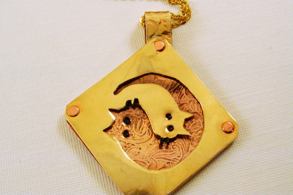 Mixed Metal Ying and Yang Cats Pendant Necklace