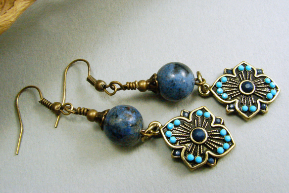 Antique Brass and Sunset Dumortierite Earrings Active
