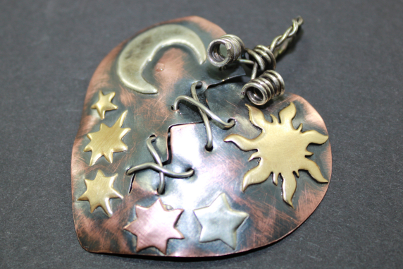 Copper Heart Oxidized with Bail in the middle