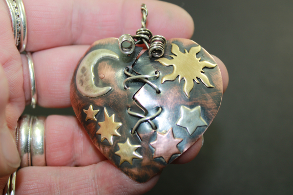 Copper Heart Oxidized Bail in the middle Mixed Metals Broken Mended Heart with C