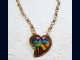 Colored Pencil on Copper Rainbow Mosiac Heart Pendant and Handmade Chain Necklac