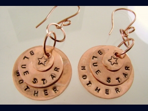 Copper Disk Hand Stamped Military Blue Star Mother Earrings