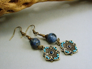 Antique Brass and Sunset Dumortierite Earrings Active