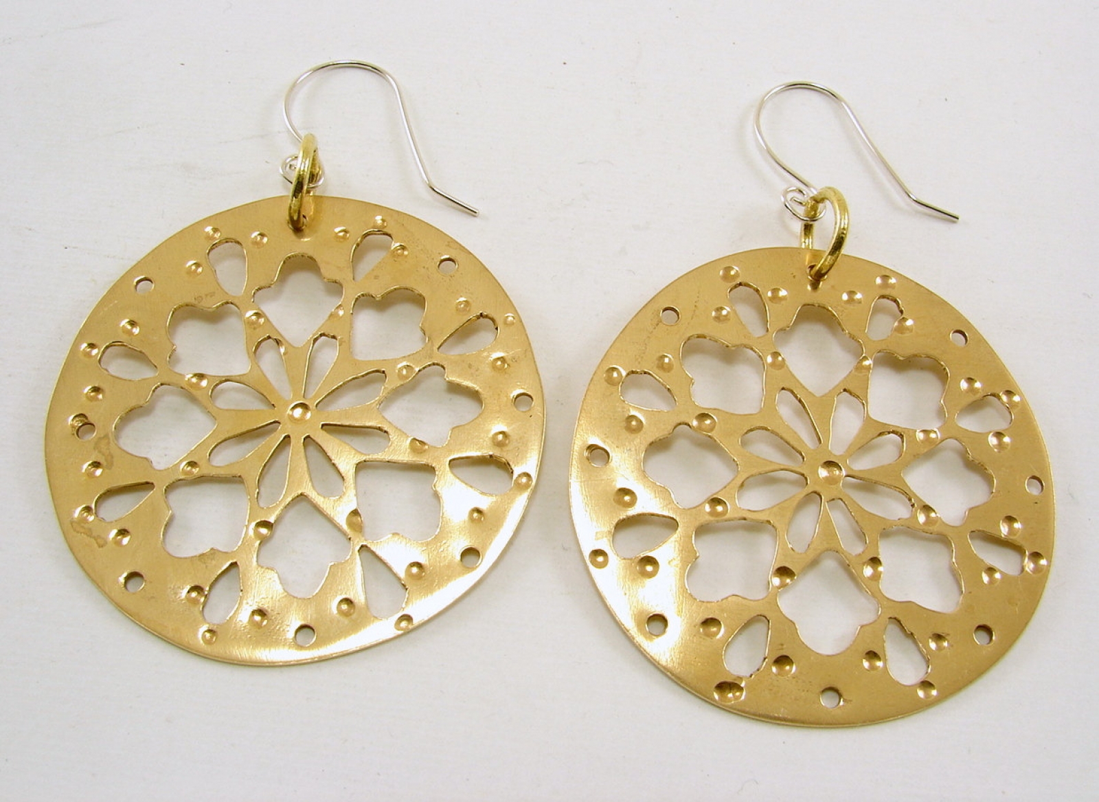 Copper or Red Brass and Sterling Silver Fretwork Earrings | Second ...