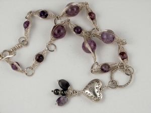 Sterling Silver Heart and Beaded Necklace